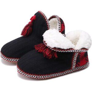 ⚡Women Knit Black Red Cotton Knit Faux Cashmere Quilted Warm Ankle Indoor Boots